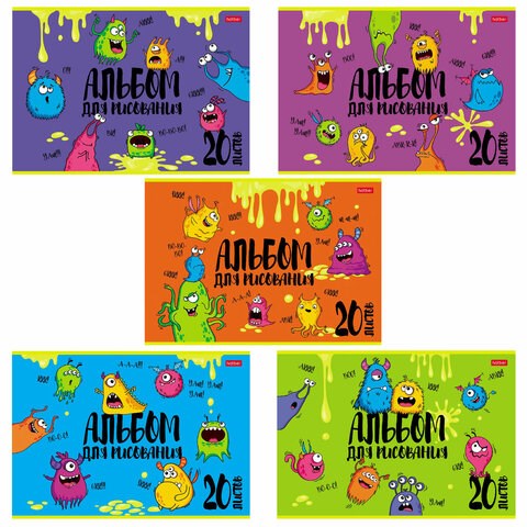 Альбом для рисования, А4, 20 л., скоба, обложка картон, выборочный лак, HATBER, 205х290 мм, "Монстрики", 074632, 20А4вмВ 106530 - фото 249285