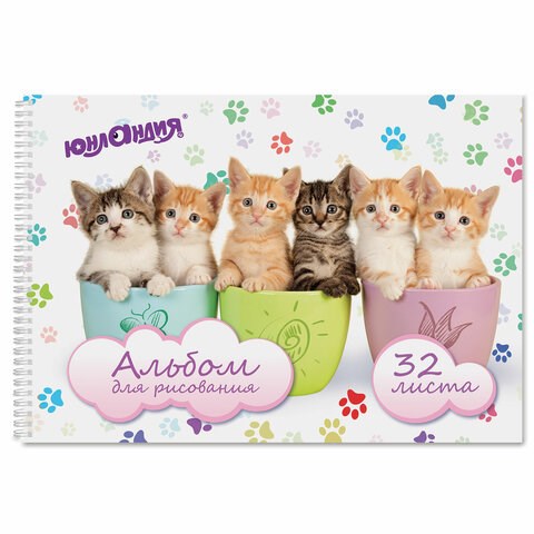 Альбом для рисования, А4, 32 листа, гребень, обложка картон, ЮНЛАНДИЯ, 205х290 мм, "Котики" (1 вид), 105077 105077 - фото 249347