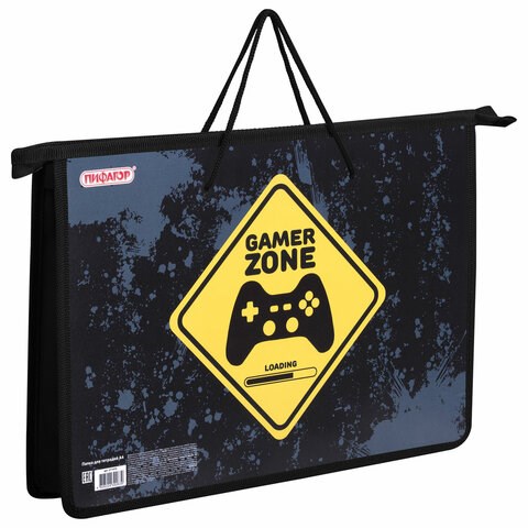 Папка на молнии с ручками ПИФАГОР А4, 1 отделение, пластик, ручки-шнурок, "Game Zone", 271470 271470 - фото 256912