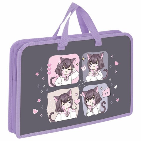 Папка на молнии с ручками ЮНЛАНДИЯ А4, 1 отделение, пластик, ширина 45 мм, "Anime dreamer", 273357 273357 - фото 256962