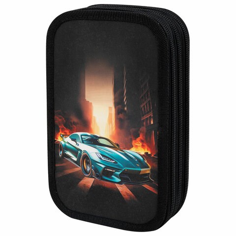 Пенал ЮНЛАНДИЯ, 3 отделения, картон с эффектом soft-touch, 19х11 см, "Fire car", 272267 272267 - фото 257835