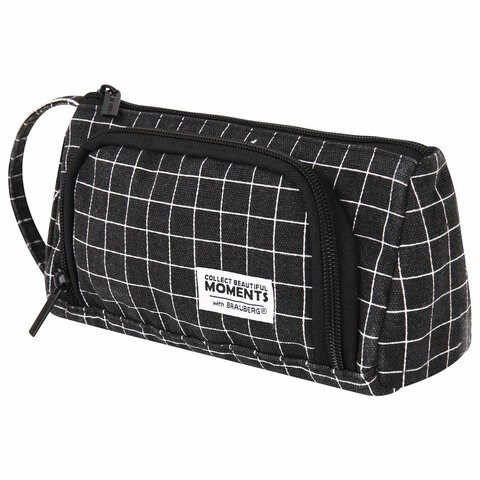 Пенал-косметичка BRAUBERG с ручкой, 1 откидная планка, полиэстер, 22x10х8 см, "Checkered black", 271559 271559 - фото 258711