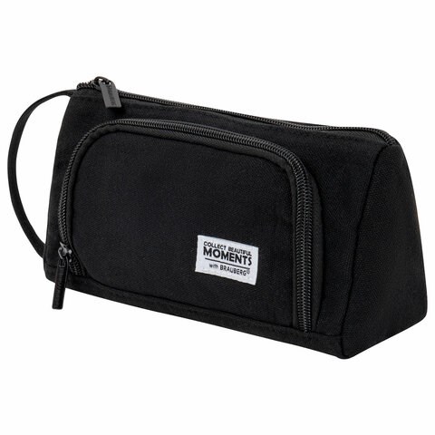 Пенал-косметичка BRAUBERG с ручкой, 1 откидная планка, полиэстер, 22x10х8 см, Black, 272339 272339 - фото 258756