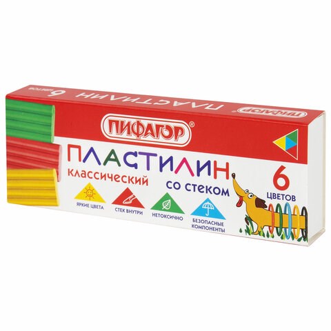Пластилин классический ПИФАГОР "Веселая такса", 6 цветов, 90 г, СО СТЕКОМ, 106674 106674 - фото 279744