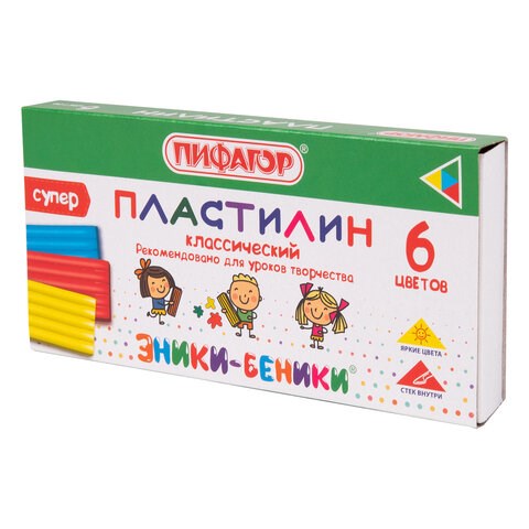 Пластилин классический ПИФАГОР "ЭНИКИ-БЕНИКИ СУПЕР", 6 цветов, 120 г, стек, 106428 106428 - фото 279769