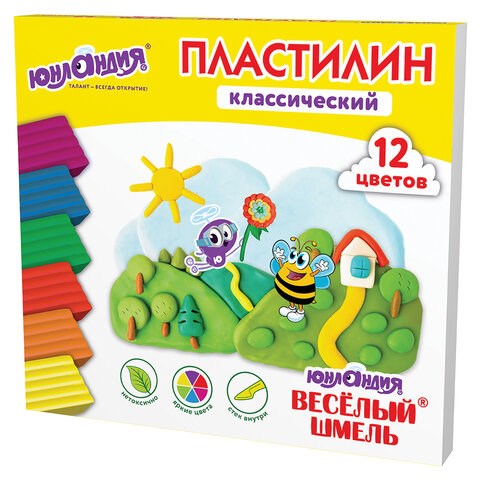 Пластилин классический ЮНЛАНДИЯ "ВЕСЁЛЫЙ ШМЕЛЬ", 12 цветов, 240 грамм, стек, ВЫСШЕЕ КАЧЕСТВО, 106431 106431 - фото 279781
