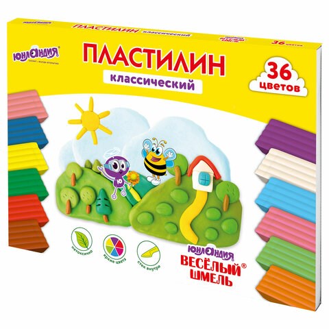 Пластилин классический ЮНЛАНДИЯ "ВЕСЁЛЫЙ ШМЕЛЬ", 36 цветов, 720 грамм, СО СТЕКОМ, ВЫСШЕЕ КАЧЕСТВО, 106434 106434 - фото 279827