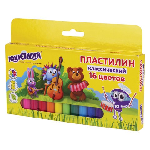 Пластилин классический ЮНЛАНДИЯ "ЮНЛАНДИК-МУЗЫКАНТ", 16 цветов, 320 г, ВЫСШЕЕ КАЧЕСТВО, 105030 105030 - фото 279866