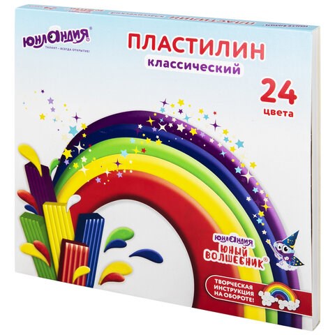 Пластилин классический ЮНЛАНДИЯ "ЮНЫЙ ВОЛШЕБНИК", 24 цвета, 480 г, СО СТЕКОМ, 106511 106511 - фото 279911