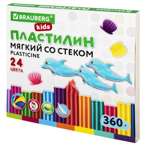 Пластилин мягкий восковой BRAUBERG KIDS, 24 цвета, 360 г, со стеком, 106498 106498 - фото 279943