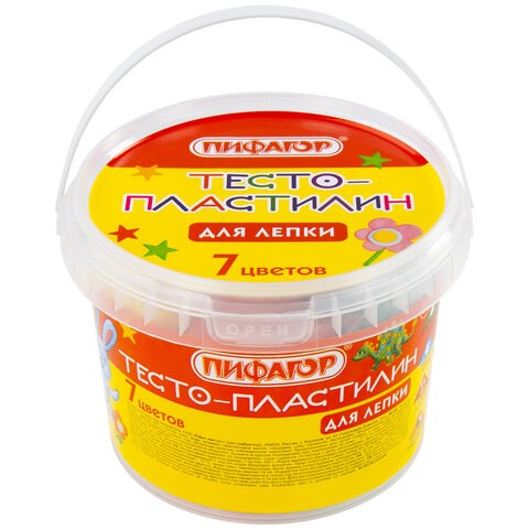 Пластилин на растительной основе (тесто для лепки) ПИФАГОР, 7 цветов, 420 г, пластиковое ведро, 104545 104545 - фото 280029