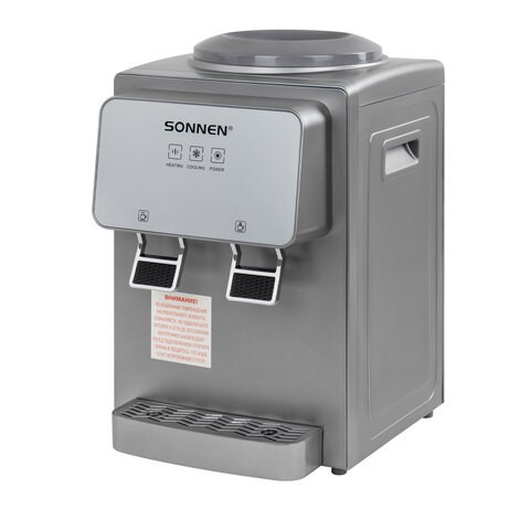 Кулер для воды SONNEN TSE-02GP, настольный, НАГРЕВ/ОХЛАЖДЕНИЕ ЭЛЕКТРОННОЕ, 2 крана, серебристый, 455745 455745 - фото 296259