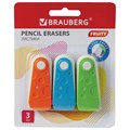 Набор ластиков BRAUBERG "FRUITY" 3 шт., 57х24х15 мм, белые, пластиковый футляр ассорти, 229563 229563 - фото 188800