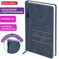 Ежедневник недатированный А5 138х213мм BRAUBERG Slot, под кожу, держатель для ручки, 160 листов, синий, 116607 116607 - фото 218690