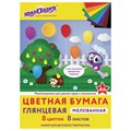 Цветная бумага, А4, мелованная (глянцевая), 8 листов 8 цветов, на скобе, ЮНЛАНДИЯ, 200х280 мм, "ЮНЛАНДИК В ПАРКЕ", 129549 129549 - фото 282209
