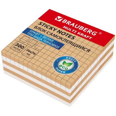 Блок самоклеящийся крафтовый (стикеры) BRAUBERG, MULTI KRAFT 76х76 мм, 300 листов, 115209 115209 - фото 164268