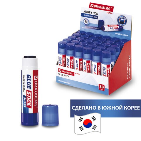 Клей-карандаш BRAUBERG SUPER, 8 г, обесцвечивающийся после высыхания, ЮЖНАЯ КОРЕЯ, 229544 229544 - фото 176244