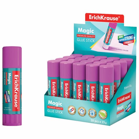 Клей-карандаш ERICH KRAUSE "Magic", 15 г, обесцвечивающийся после высыхания, 4446 222287 - фото 176386