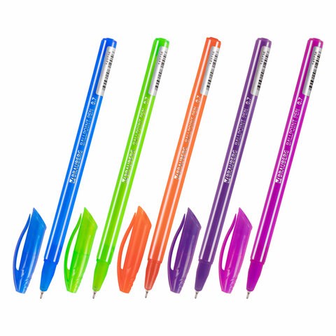 Ручка шариковая масляная BRAUBERG STRIPES, СИНЯЯ, корпус ассорти, узел 0,7 мм, линия письма 0,35 мм, 143736 143736 - фото 204700