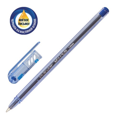 Ручка шариковая масляная PENSAN "My-Pen", СИНЯЯ, корпус тонированный синий, узел 1 мм, линия письма 0,5 мм, 2210 140657 - фото 204807