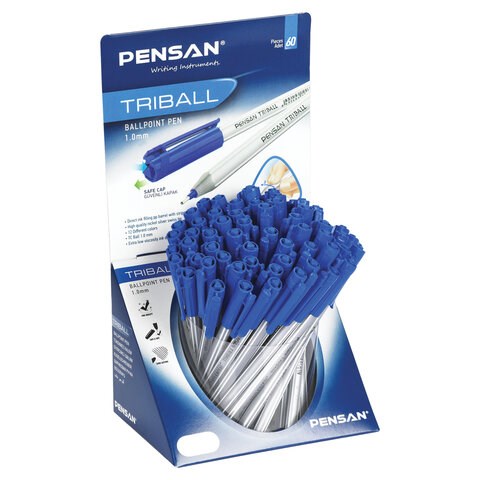 Ручка шариковая масляная PENSAN "Triball", СИНЯЯ, ДИСПЛЕЙ, трехгранная, узел 1 мм, линия письма 0,5 мм, 1003/S60 143431 - фото 204872
