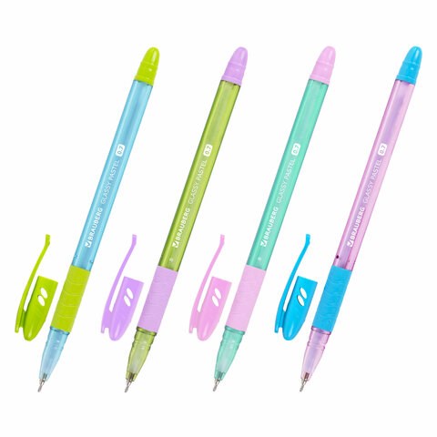 Ручка шариковая масляная с грипом BRAUBERG GLASSY PASTEL MIX, СИНЯЯ, корпус ассорти, линия 0,35 мм,144105 144105 - фото 205285