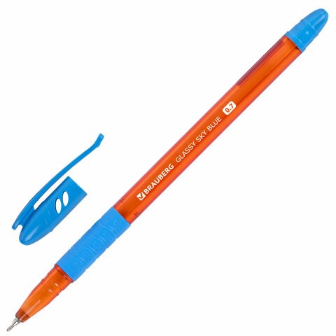 Ручка шариковая масляная с грипом BRAUBERG GLASSY SKY BLUE, СВЕТЛО-СИНЯЯ, узел 0,7 мм, линия письма 0,35 мм, 144107 144107 - фото 205294