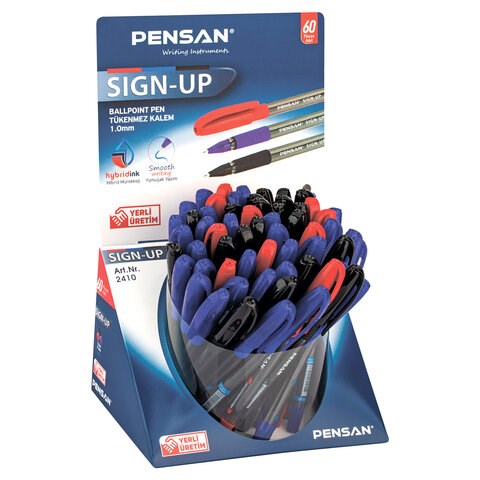 Ручка шариковая масляная с грипом PENSAN "Sign-Up", классические цвета АССОРТИ, ДИСПЛЕЙ, линия письма 0,8 мм, 2410/S60 143439 - фото 205356