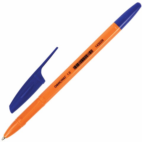 Ручка шариковая ОФИСМАГ "X-333 Orange", СИНЯЯ, корпус оранжевый, узел 1 мм, линия письма 0,5 мм, 143228 143228 - фото 205490