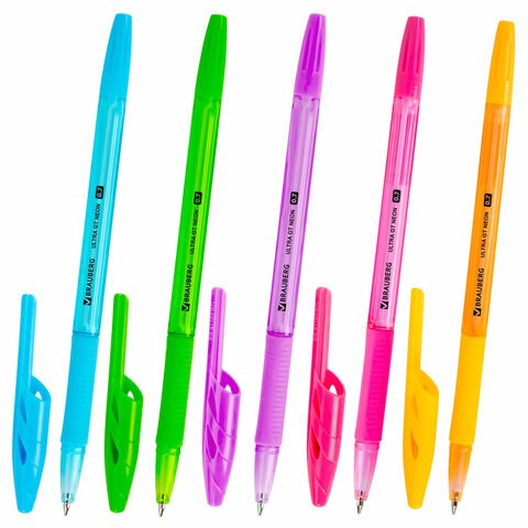 Ручка шариковая с грипом BRAUBERG "ULTRA GT NEON", СИНЯЯ, корпус ассорти, линия 0,35 мм, 144054 144054 - фото 205649
