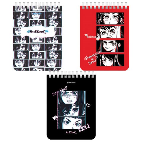 Блокнот МАЛЫЙ ФОРМАТ А6 108х145 мм, 40 л., гребень, картон, клетка, BRAUBERG, "Anime emotions", 114392 114392 - фото 211155