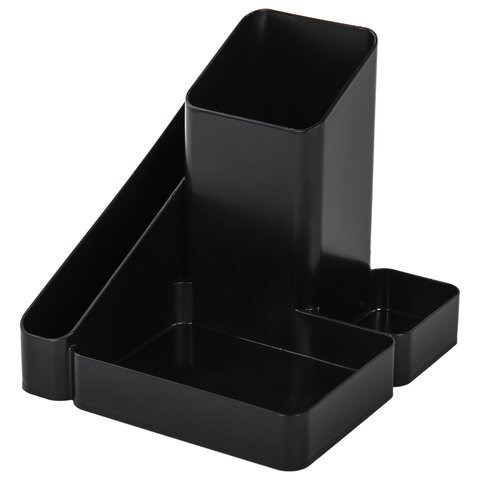 Подставка-органайзер BRAUBERG OFFICE STYLE, 4 отделения, 115х122х111 мм, черная, 238097 238097 - фото 228391