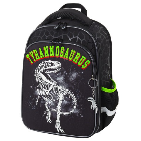 Ранец BRAUBERG QUADRO, 3 отделения, с брелком, "Tyrannosaur", светящийся рисунок, 37х28х18 см, 272021 272021 - фото 265644