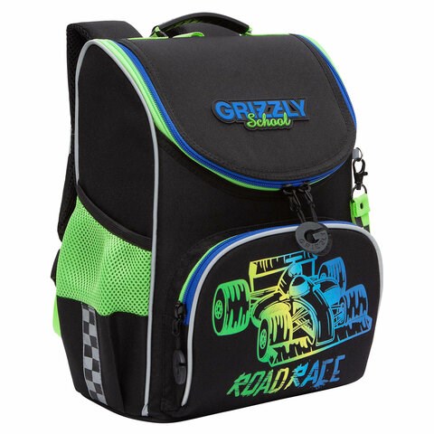 Ранец GRIZZLY анатомическая спинка, с мешком для обуви, для мальчиков, ROAD RACE, 33х25х13 см, RAm-485-2/1 272794 - фото 266038