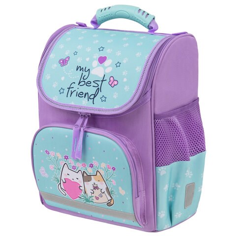 Ранец ПИФАГОР BASIC, 1 отделение, 3 кармана, эргономичная спинка, "Cat friends", 35х28х18 см, 272048 272048 - фото 266154