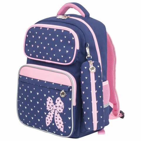 Рюкзак ЮНЛАНДИЯ COMPLETE с пеналом в комплекте, эрго-спинка, "Pink bow", 42х29х14 см, 229972 229972 - фото 270675