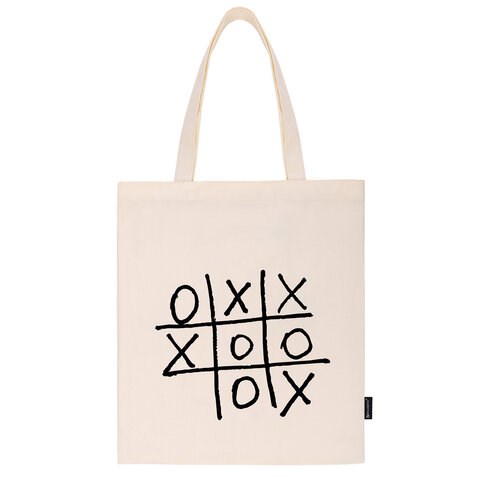 Сумка шоппер BRAUBERG PREMIUM, канвас, 40х35 см, на кнопке, карман, бежевый, "Tic-tac-toe", 271902 271902 - фото 271399