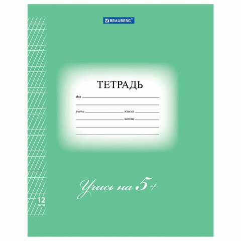Тетрадь 12 л. BRAUBERG ЭКО "5-КА", частая косая линия, обложка плотная мелованная бумага, ЗЕЛЕНАЯ, 104766 104766 - фото 271953
