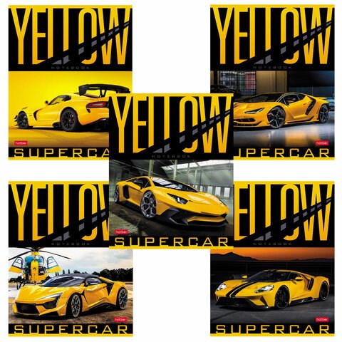 Тетрадь А5 48 л. HATBER скоба, клетка, обложка картон, "YELLOWsupercar" (5 видов в спайке), 48Т5В1 404479 - фото 273786