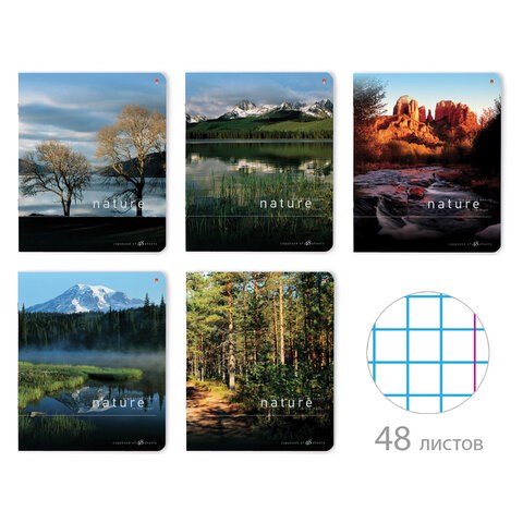 Тетрадь А5 48 л. АЛЬТ скоба, клетка, глянцевый лак, "Природа" (5 видов), 7-48-028 404119 - фото 273896