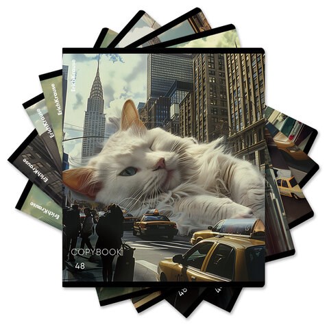 Тетрадь А5, 48 л., ERICH KRAUSE, скоба, клетка, глянцевая ламинация, "Big City Cats" (микс в спайке), 63317 405273 - фото 274572