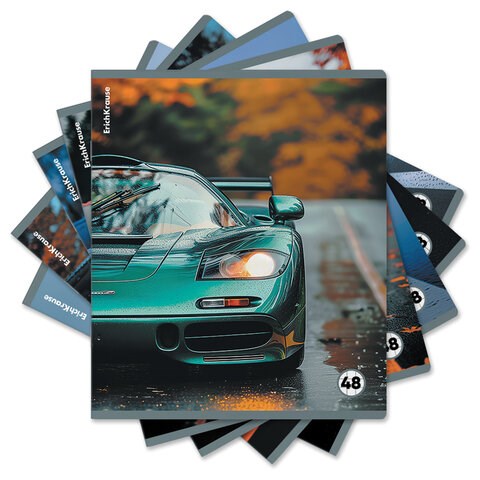 Тетрадь обложка пластик, А5, 48 л., скоба, клетка, ERICH KRAUSE, "Rain Drive" (микс в спайке), 63377 405268 - фото 274913