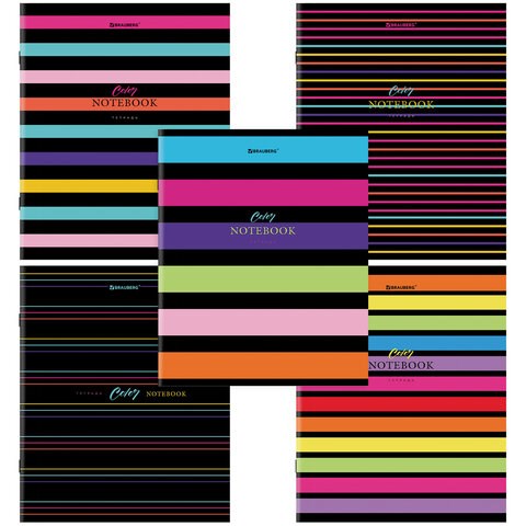 Тетрадь А5, 96 л., BRAUBERG, скоба, клетка, глянцевая ламинация, "Color Stripes", 404430 404430 - фото 275458