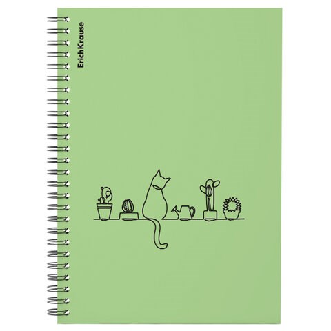 Тетрадь обложка пластик, А5, 80 л., спираль, клетка, ErichKrause, "Cats оливковый" (1 вид), 59527 405271 - фото 275644