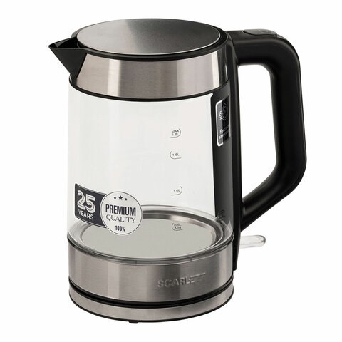 Чайник SCARLETT SC-EK27G101, 1,8 л, 2200 Вт, закрытый нагревательный элемент, стекло, черный 455911 - фото 292636