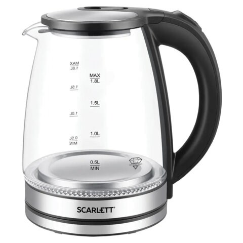 Чайник SCARLETT SC-EK27G103, 1,8 л, 1800 Вт, закрытый нагревательный элемент, стекло, черный 458304 - фото 292649