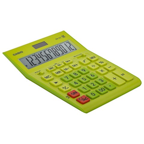 Калькулятор настольный CASIO GR-12С-GN (210х155 мм), 12 разрядов, двойное питание, САЛАТОВЫЙ, GR-12C-GN-W-EP 250443 - фото 299580