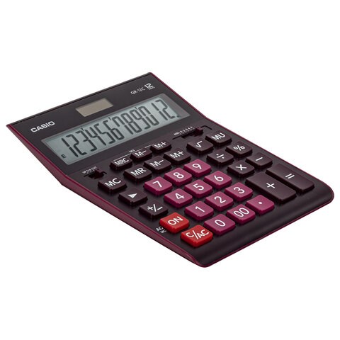 Калькулятор настольный CASIO GR-12С-WR (210х155 мм), 12 разрядов, двойное питание, БОРДОВЫЙ, GR-12C-WR-W-EP 250444 - фото 299594