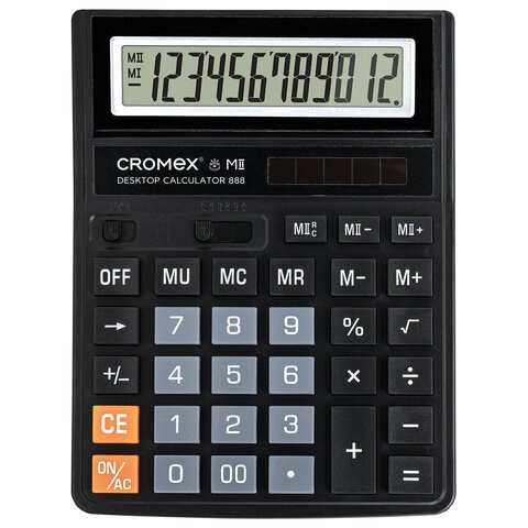 Калькулятор настольный CROMEX 888 (185x145 мм), 12 разрядов, ЧЕРНЫЙ, 271728 271728 - фото 299601