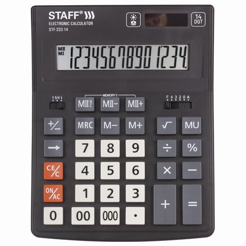 Калькулятор настольный STAFF PLUS STF-333 (200x154 мм), 14 разрядов, двойное питание, 250416 250416 - фото 299676